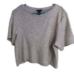 H & M Womens Sz S Silver Cropped Top Cotton Blend Short Sleeves